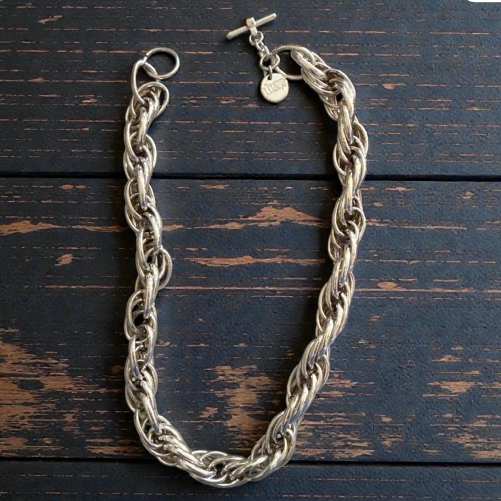 VINTAGE MI Italy Silver Tone Heavy
Rope Chain Necklace 20"